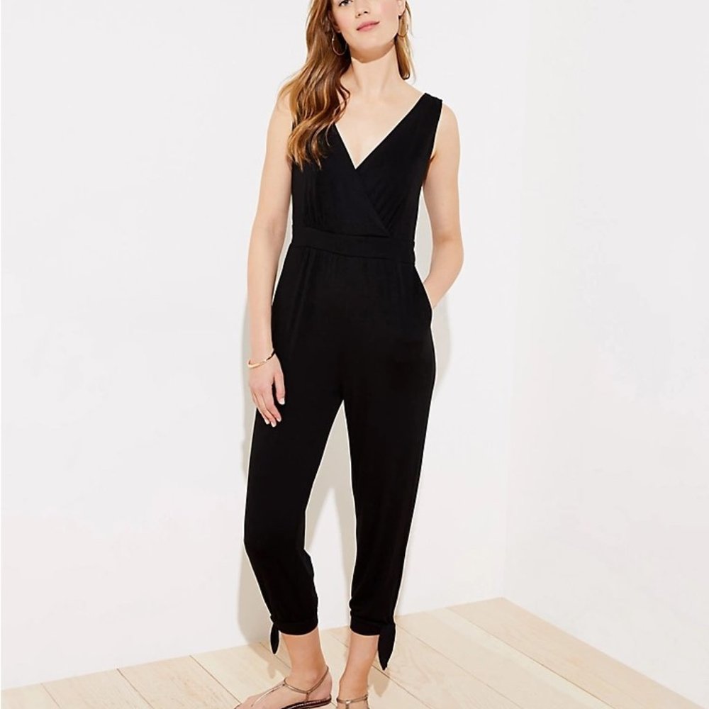 Loft Black Jumpsuit Ankle Tie XS